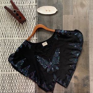 Free People Black Sequined Butterfly Cropped
